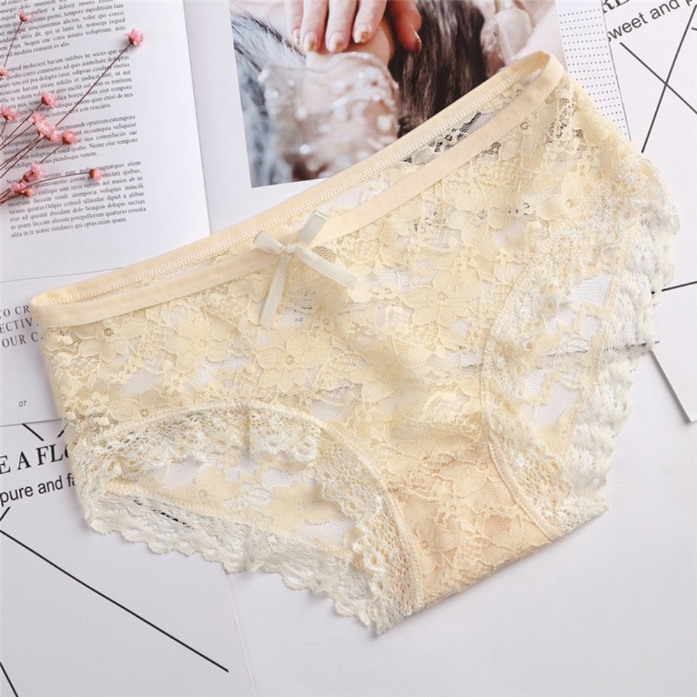 BEIGE All lace panties. Stretch see through lace with cotton Gusset